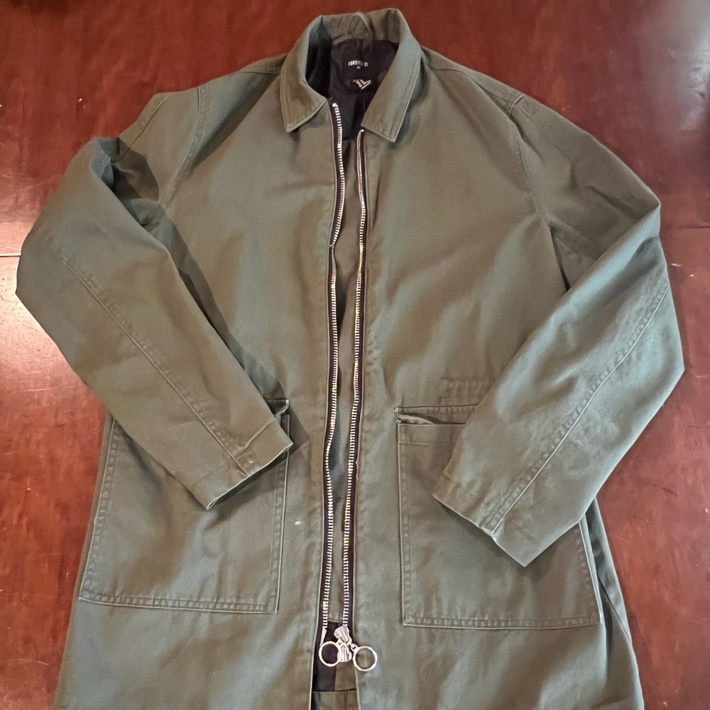 Forever 21 Mens Green Long Coat Jacket Size M